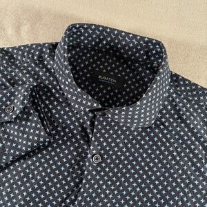 Bugatchi Shirt Mens Large Black Blue OoohCotton Tech Star Geometric Print